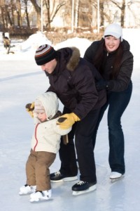 Family skating at the rink